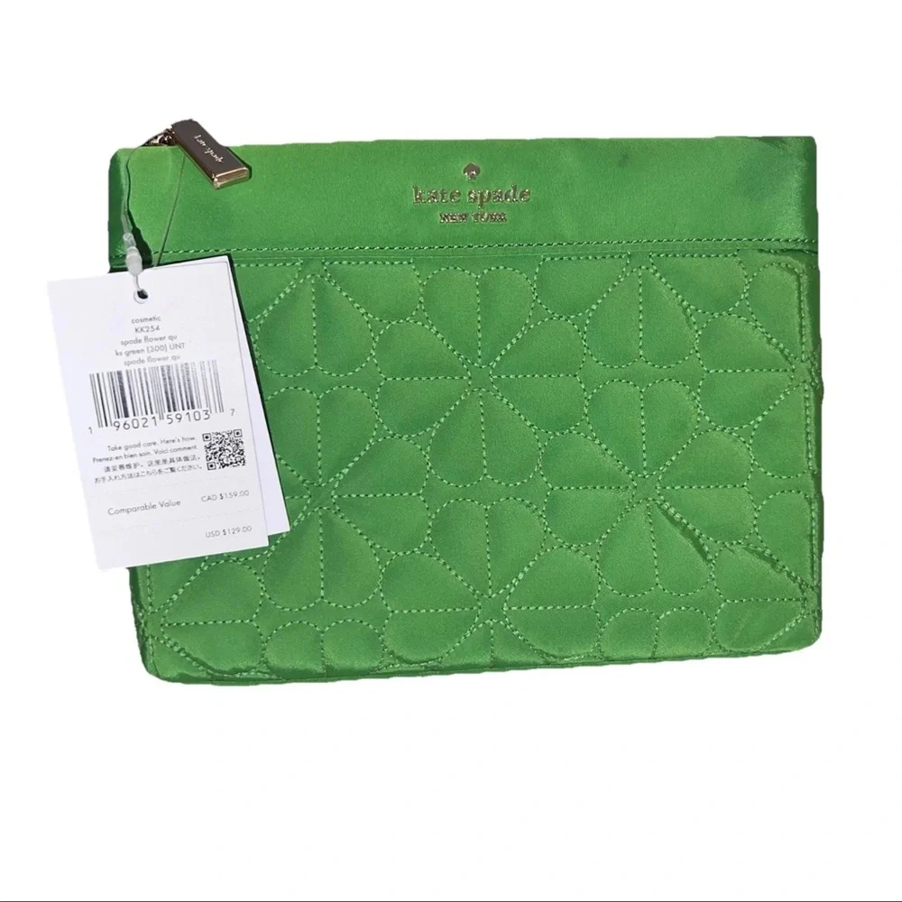 Kate Spade Spade Flower Quilted Cosmetic Pouch – Green – NWT‎ KK254